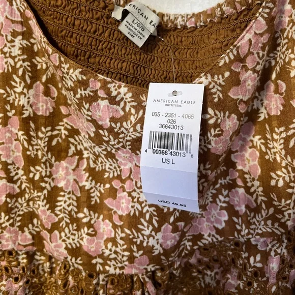 NWT American Eagle Floral Ruffle sleeve babydoll cropped top size large - Picture 4 of 8